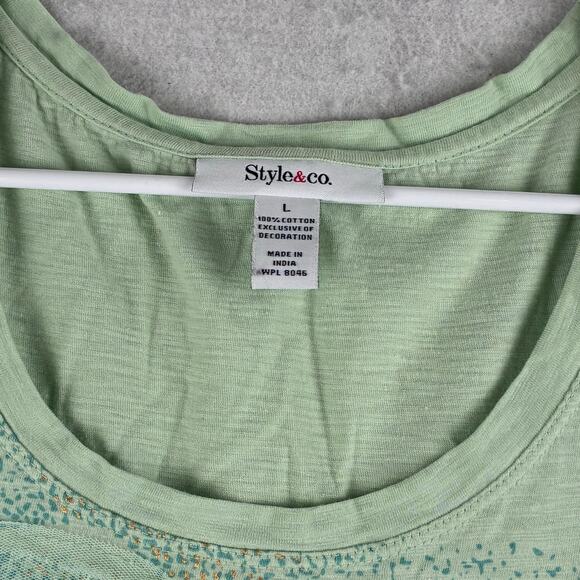 Y2K Style & Co Short Sleeve Top Womens Large 100% Cotton Sequin 3D Tulle Flowers - Picture 5 of 10